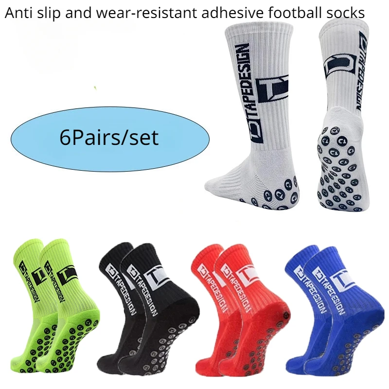 6Pairs/Lot New in ANTI SLIP Tapedesign Football Socks Mid Calf Non-Slip Soccer Sport Cycling Sports Mens Sock Women