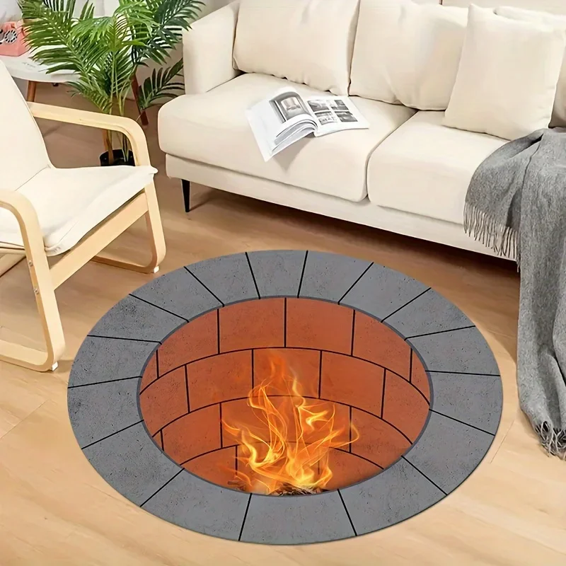 

Fire Pit Pattern Round Mat – Machine Washable Indoor Rug for Bedroom & Living Room Decor