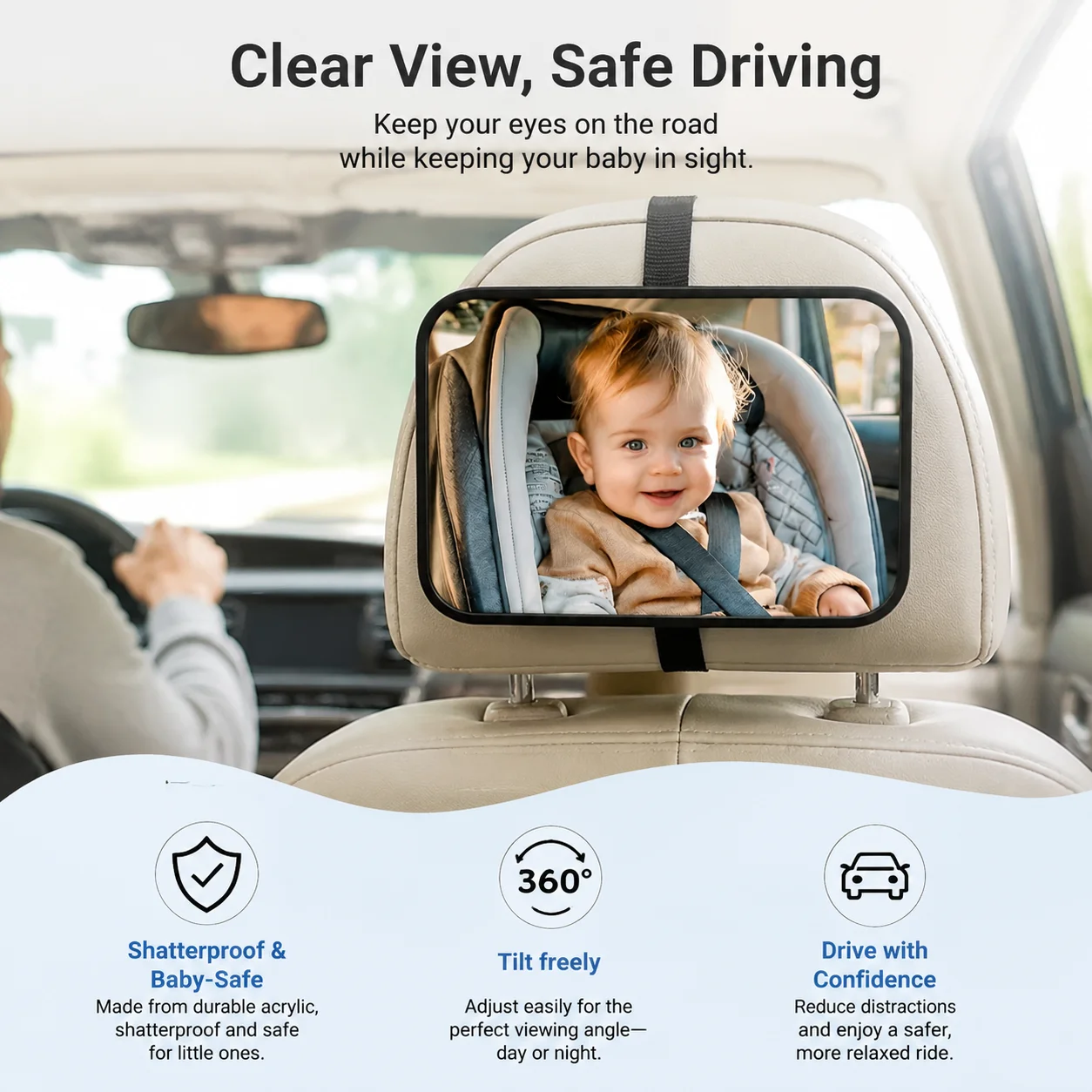 Premium Baby Car Safety Mirror, Crystal Clear View Backseat Monitor for Rear-Facing Infants, Shatterproof & Adjustable, Must-Hav