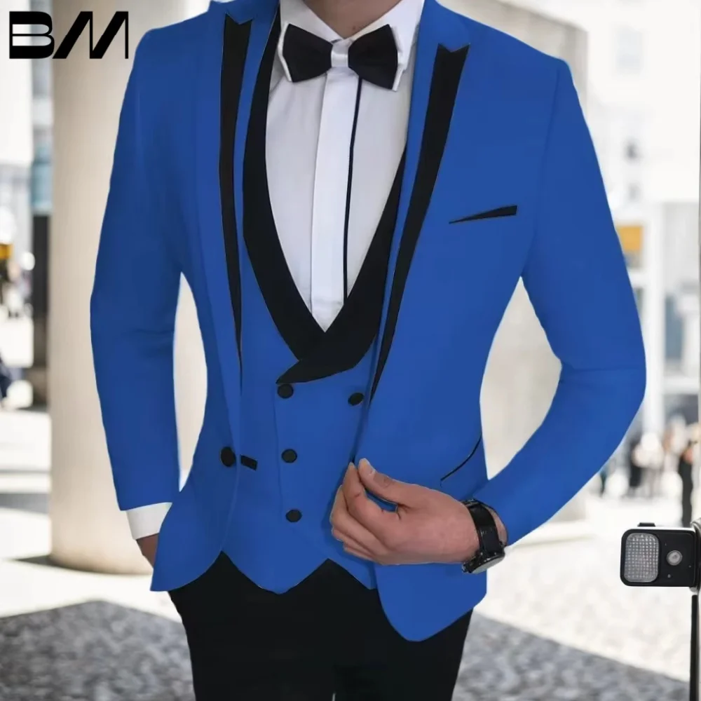 

Classic solid color Business Stylish Casual Single Breasted Dress Suit 3 Piece Wedding Suit For Men Office Work Party Prom