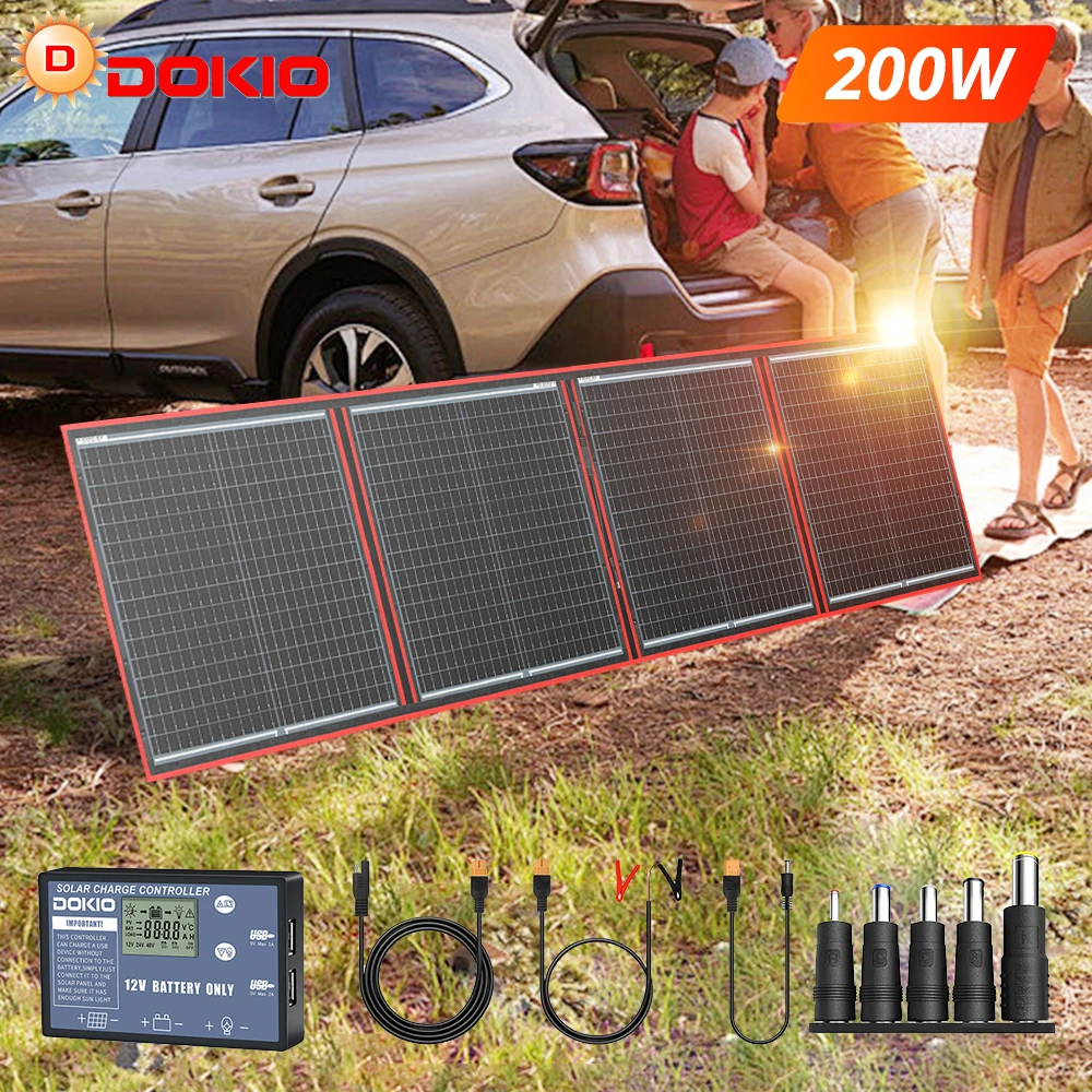 Dokio 100/160/200/300W Portable Flexible Foldable 18V Solar Panel with 12V Controller Kit for Camping Battery Charging