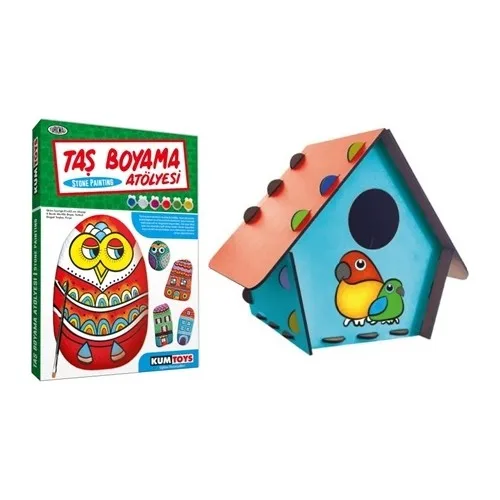 Kumtoys Stone Painting + Wooden Bird House (2'li Set)