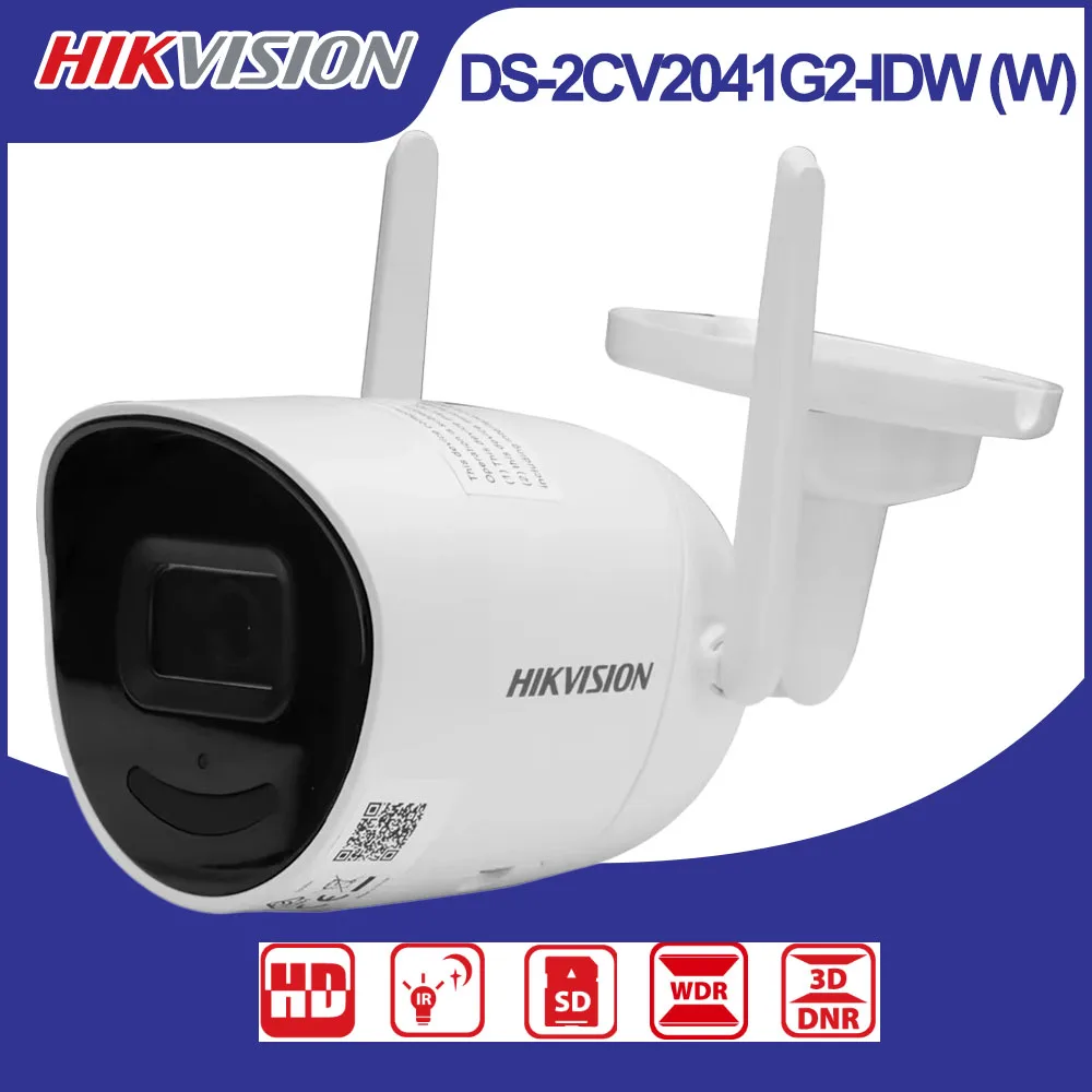Hikvision DS-2CV2041G2-IDW (W) Cámara IP WiFi para exteriores de 4MP, audio bidireccional, visión nocturna IR, cámara tipo bala de seguridad resistente a la intemperie IP66