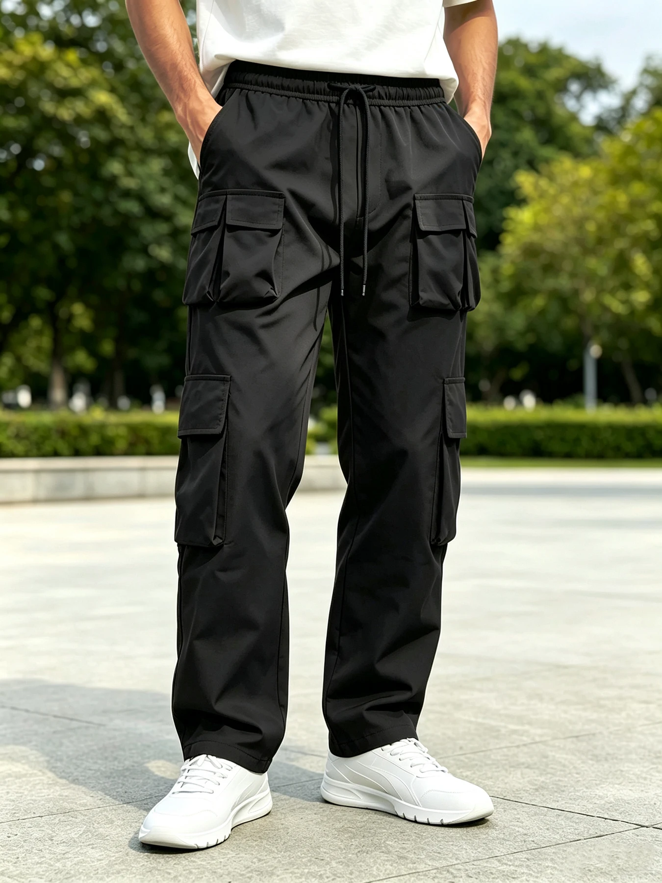 Pantalon cargo décontracté à jambes larges pour homme |   Style décontracté pour le travail quotidien |   Poches cargo 3D fonctionnelles |   Coupe droite ample et flatteuse