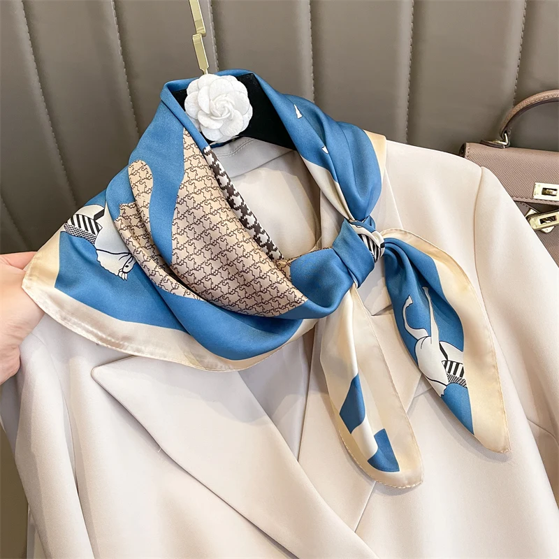 Luxury Print Silk Square Scarf Women Spring Neck Tie Shawl Wraps Female 70cm Hair Hand Wrist Headkercheif Hijab Bandana 2022