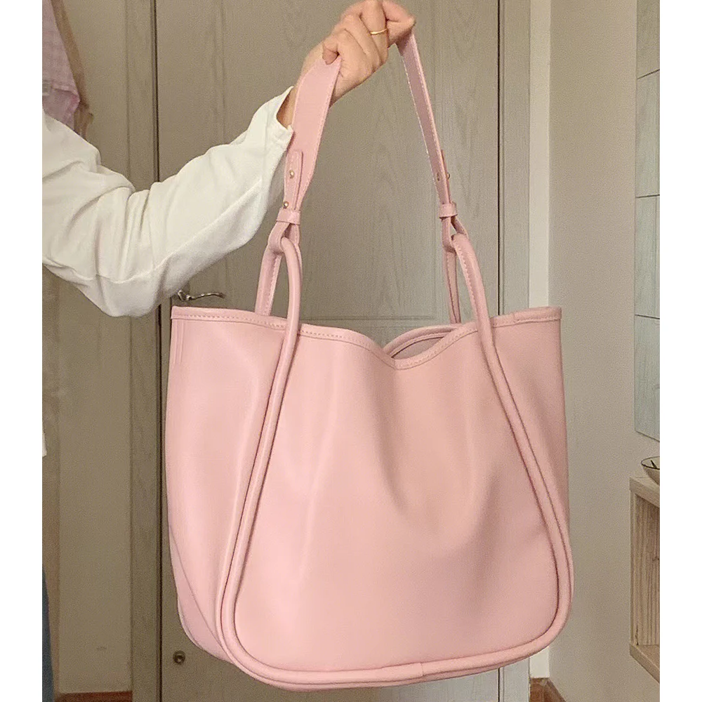 Women Tote Bags Solid Pu Leather School Shoulder Pack Large Capacity Commute Handbags All-Matched Female Shopping Bag