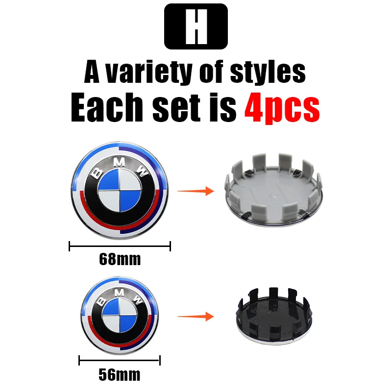 4pcs 56mm 68mm Car Wheel Center Hub Cap Auto Wheel Covers Hubcaps For BMW 50th Anniversary Badge Emblem Car Styling Accessories