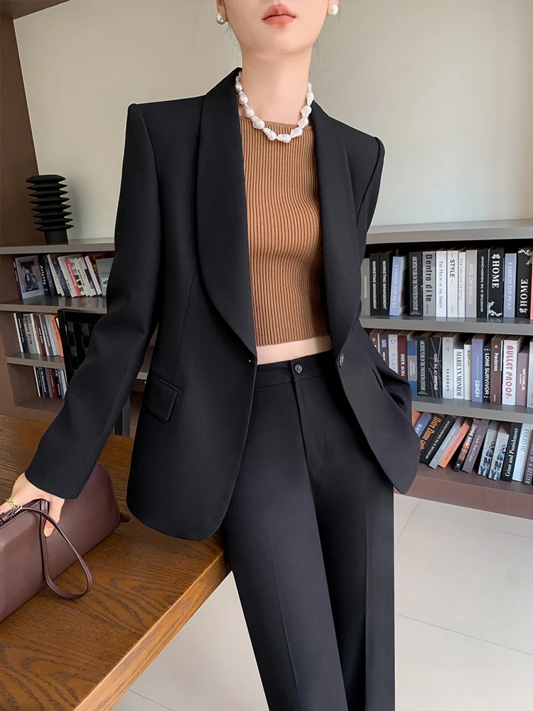 

Ele Bla Suit Set for Women Commute Casual High-End Feelings Autumn Winter Profional Workwear Button Detail Polyester