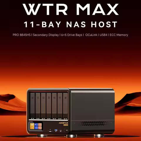 AOOSTAR WTR MAX NAS AMD Ryzen 7 PRO 8845HS 6&times;3.5" HDD+5&times;M.2 SSD DDR5 Mini PC ECC 2x2.5G 2xSFP LAN USB4 for Win/Linux NAS Support