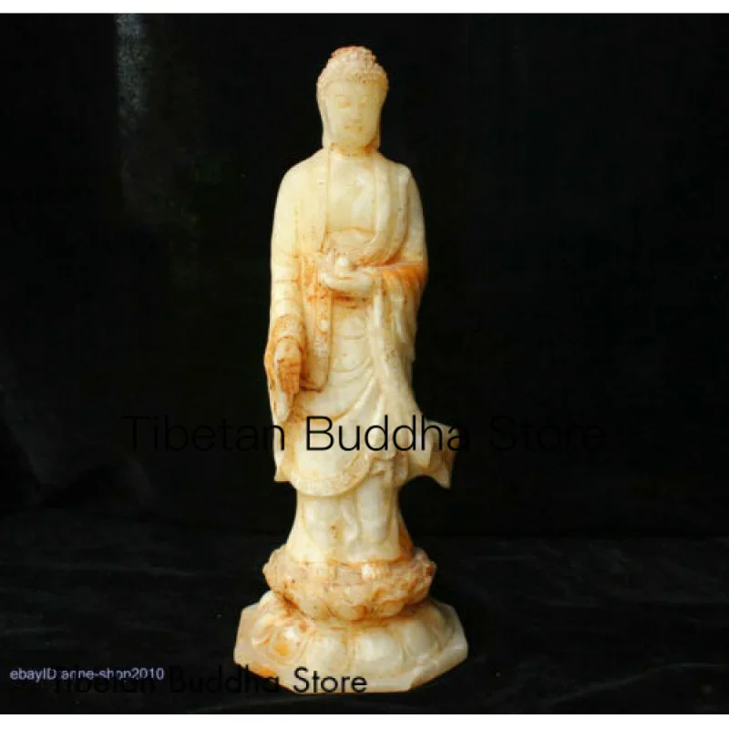 30cm China Natural Old Jade hand carved Shakyamuni Amitabha Buddha Sculpture A12