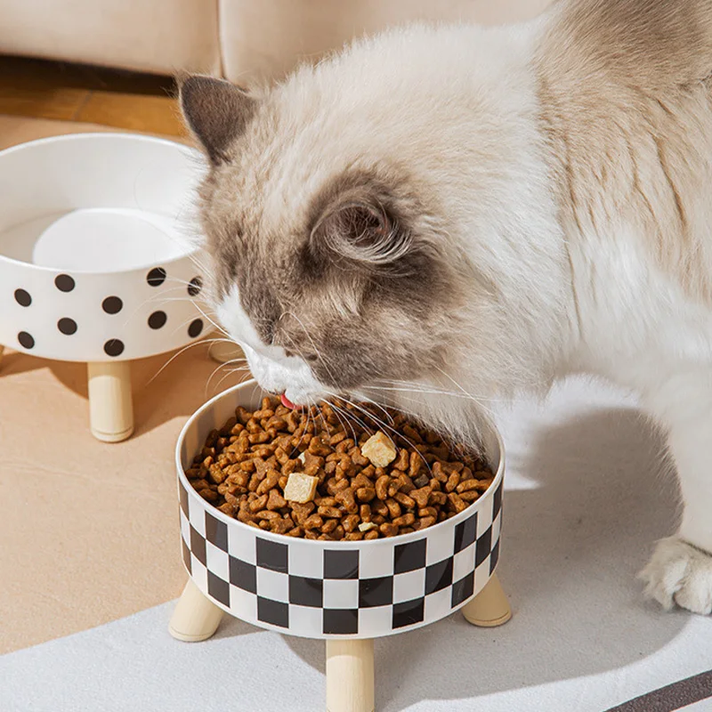 A Cat Bowl For Cats And Dogs, Simple Polka-dot Stainless Steel Pet Tall Bowl, Drinking Water, Anti-overturn Water Bowl, Food Bas