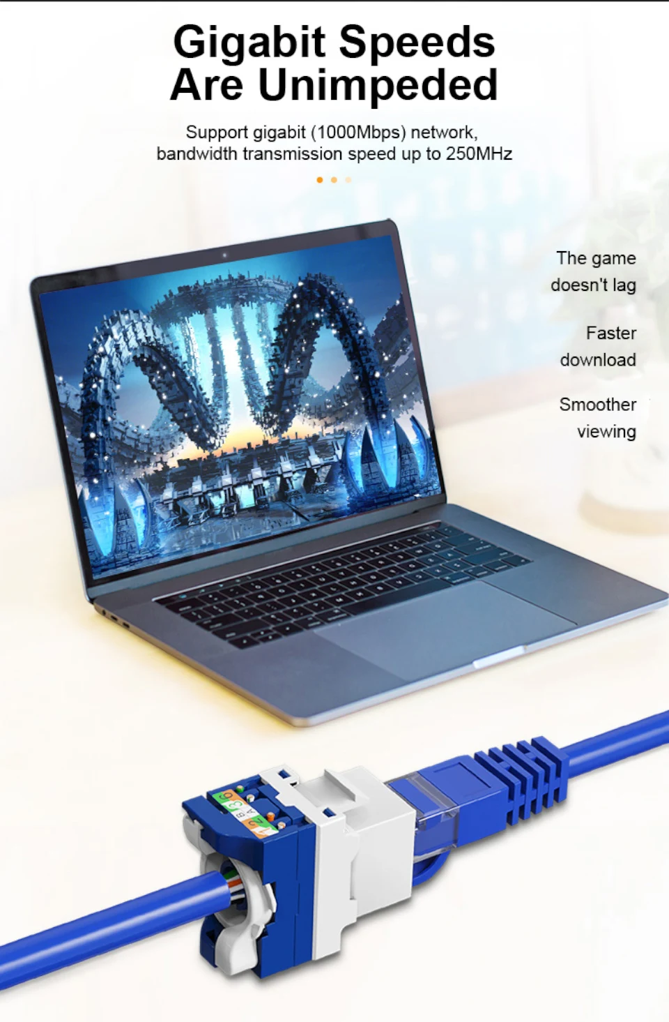 RJ45 Keystone Jack, CAT6 CAT5E CAT6A Tool Free Self-Locking Module Adapter No Punch-Down Tool Couplers