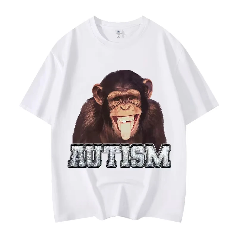 Autism Monkey Funny Meme Graphic T Shirts Women Clothing ashion T-shirt Summer Casual Short Sleeve T-shirts Summer Streetwear
