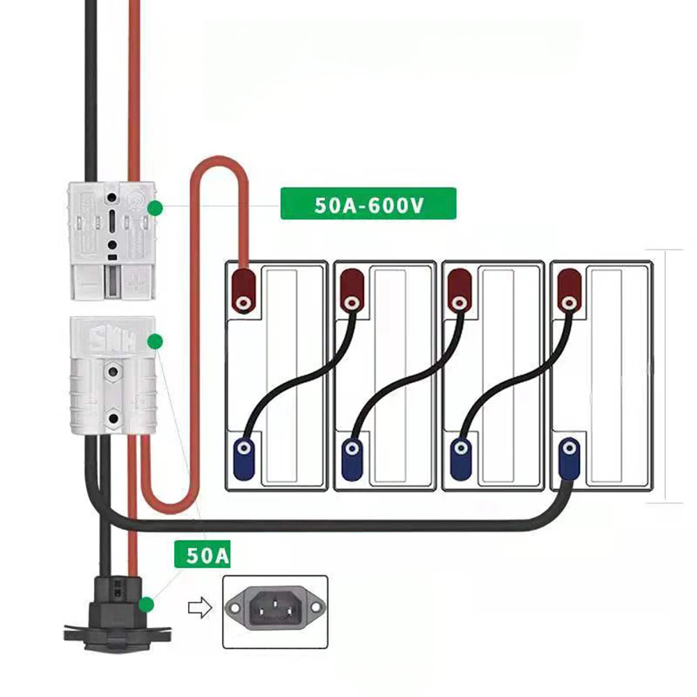 

50A Battery Connector Cable with M8 Terminals 10AWG Waterproof Extension for Power Supplies and Electric Vehicles
