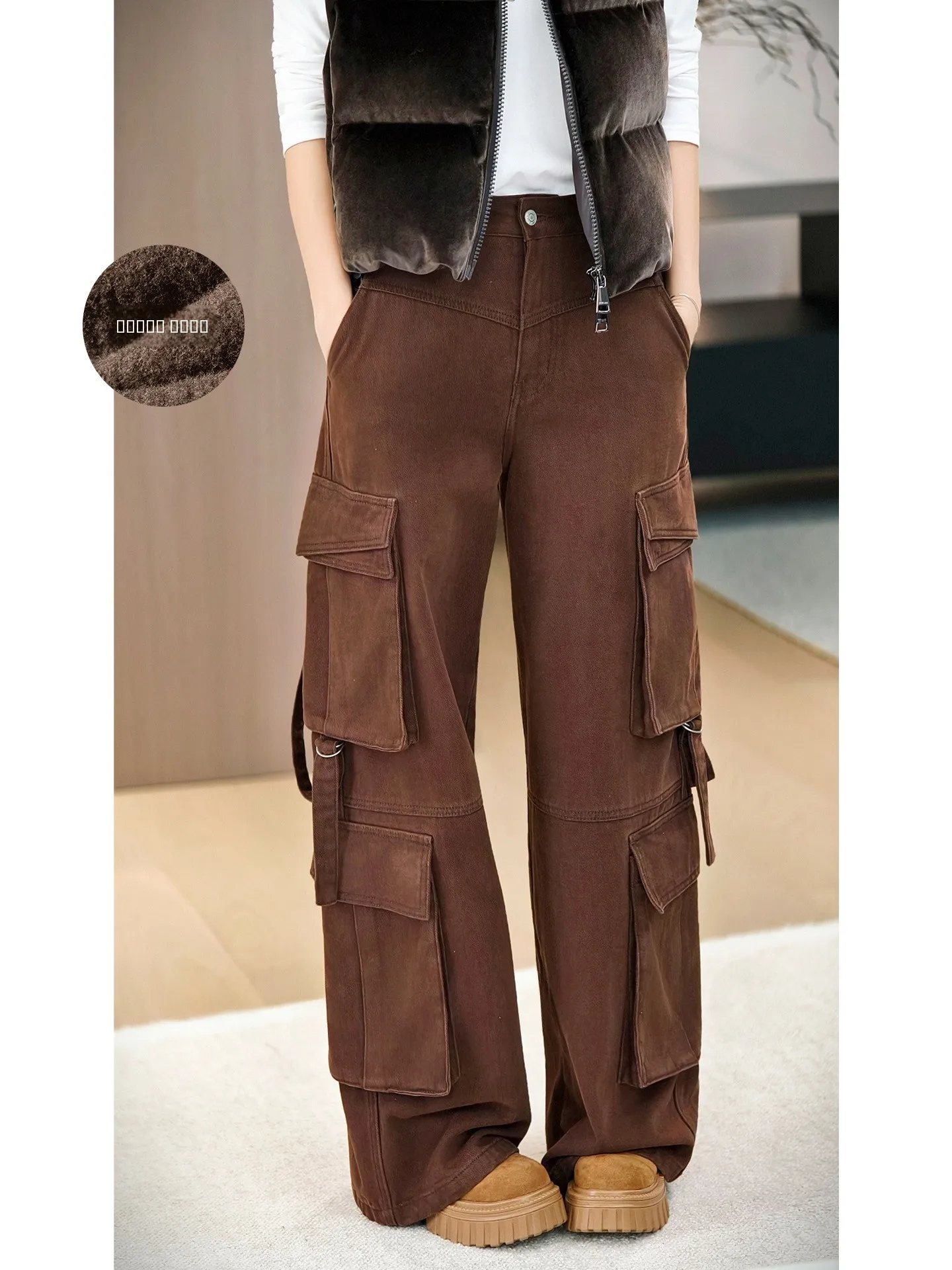 

Теплые джинсы с высокой талией Warm Fce Caramel для женщин: повседневные, осенне-зимние, комфортные, утепленные