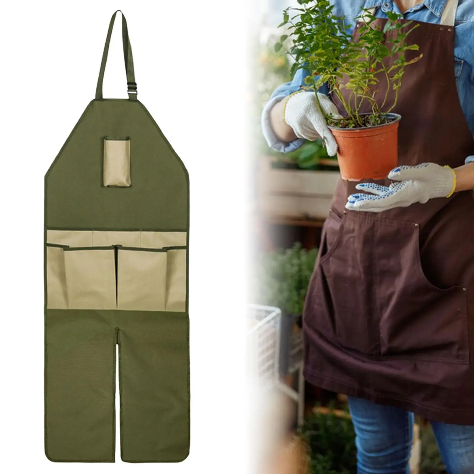 Garden Apron Multifunction Army Green with Khaki Harvest Apron Work Tool for Pruning Harvesting Gardening Outdoor Orchard Adult