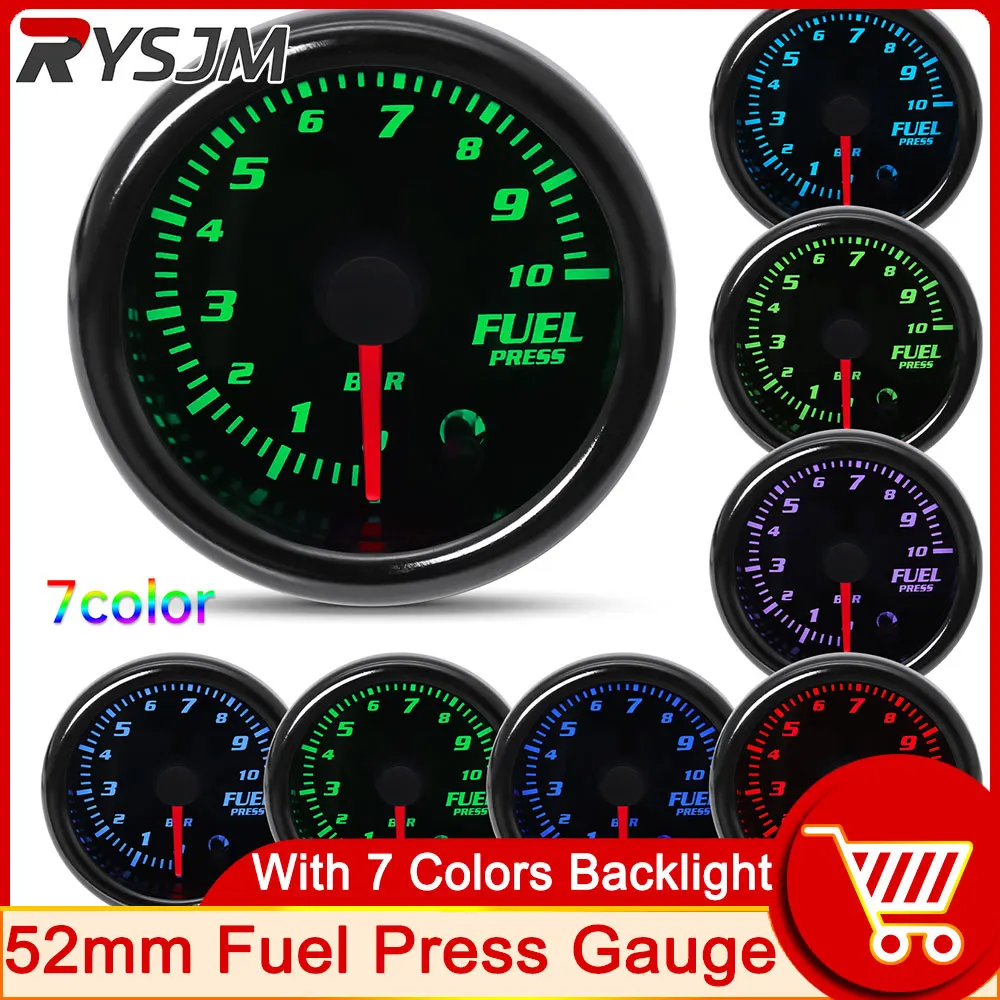 

7 Colors Backlight 52mm Fuel Pressure Gauge 0~10 Bar 12V Car Oil Pressure Meter with Fuel Press Sensor Car Parts Accessories