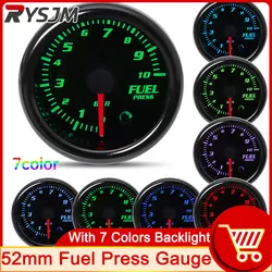 7 Colors Backlight 52mm Fuel Pressure Gauge 0~10 Bar 12V Car Oil Pressure Meter with Fuel Press Sensor Car Parts Accessories