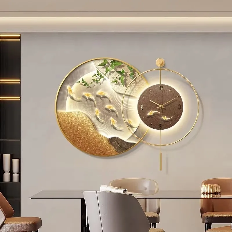60+50cm S2 with LED Light Pendulum Factory Price Crystal High Gloss Painting Silent Hanging Wall Clock