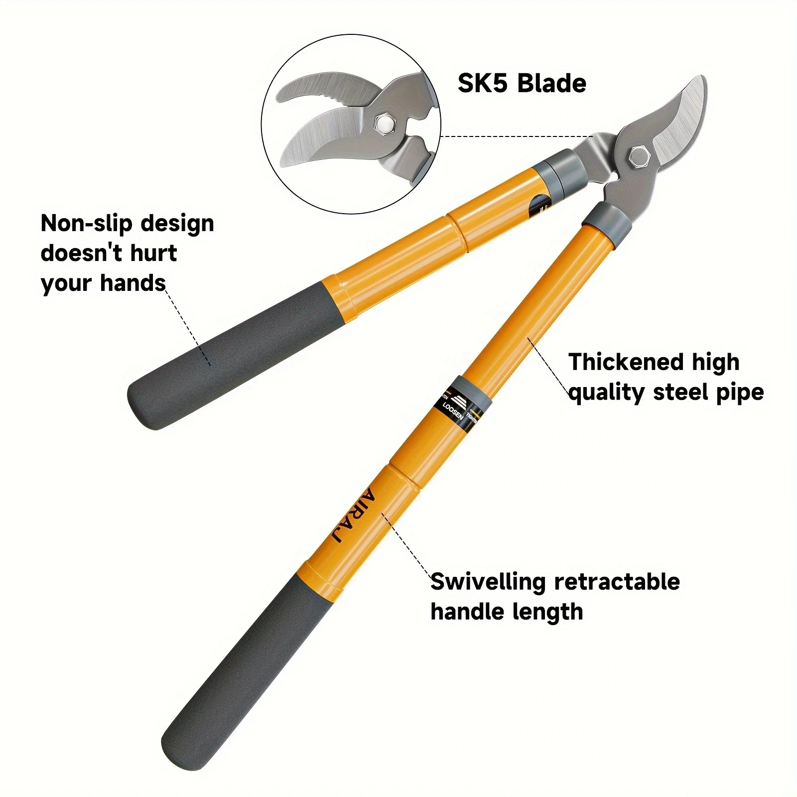 AIRAJ Bypass Lopper، مقصات التحوط، مقصات التقليم بمقابض تلسكوبية، قواطع فرعية شديدة التحمل قابلة للتمديد، مشابك حديقة #3