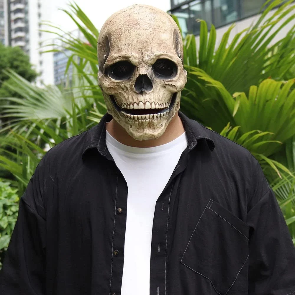 Movable Jaw Mask Non-Toxic Skull Mask Latex Headgear Tear-Resistant Full Head Skull Helmet For Outdoor Decorations Halloween