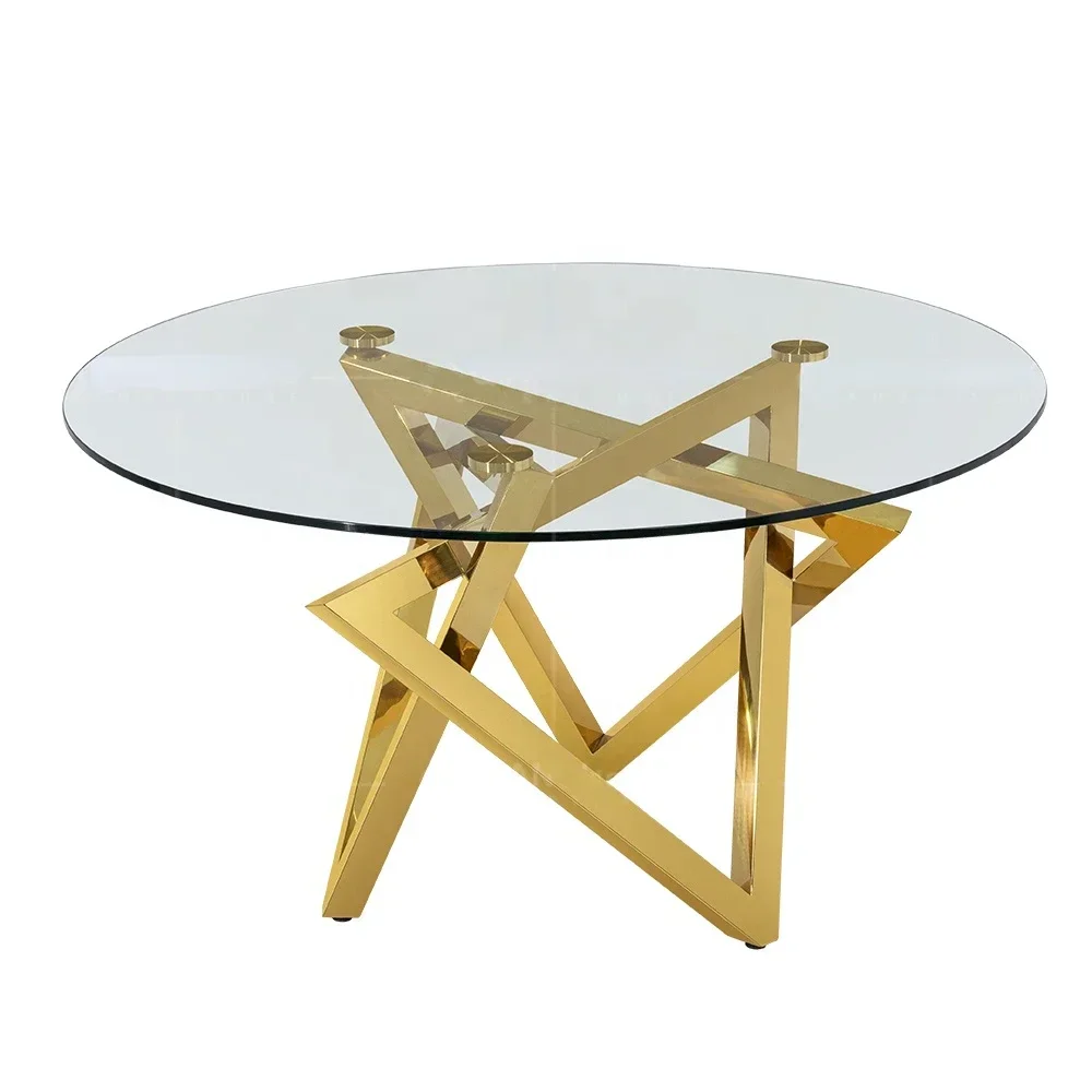 Modern Luxury Classic Luxury Round Dininng Table  Gold Mirror Glass Tops Luxurious Furniture