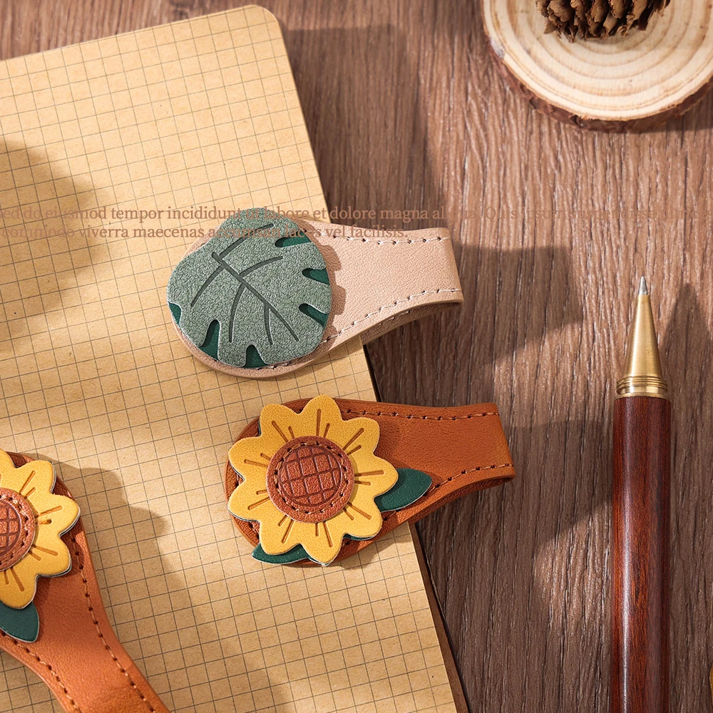 Magnetic Leather Bookmark Sunflower Design With Secure Clip And Tassel, Vintage Stitched Planner Accessory For Readers Students