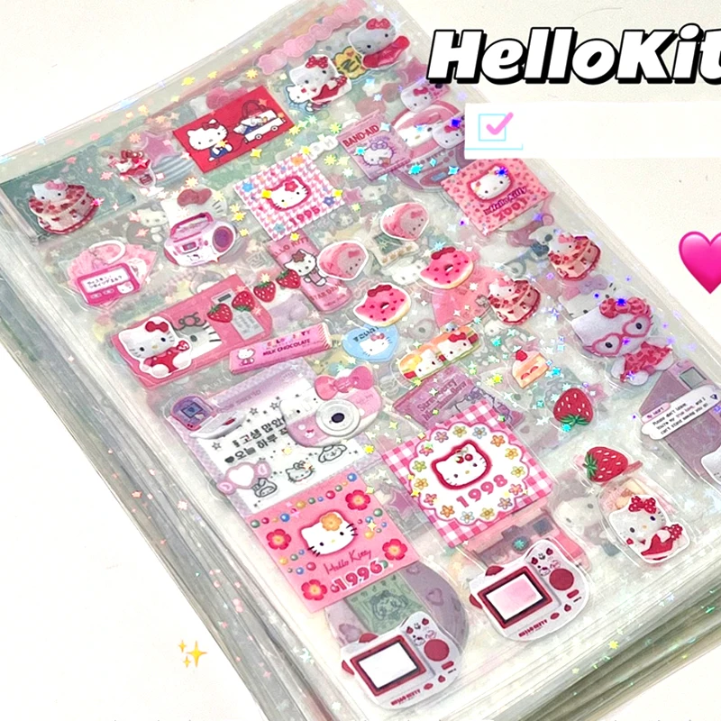 Pegatina de Hello Kitty para teléfono, pegatina de decoración Kawaii Y2K, 4 piezas, chica japonesa, para cámara, equipaje, casco, regalo de