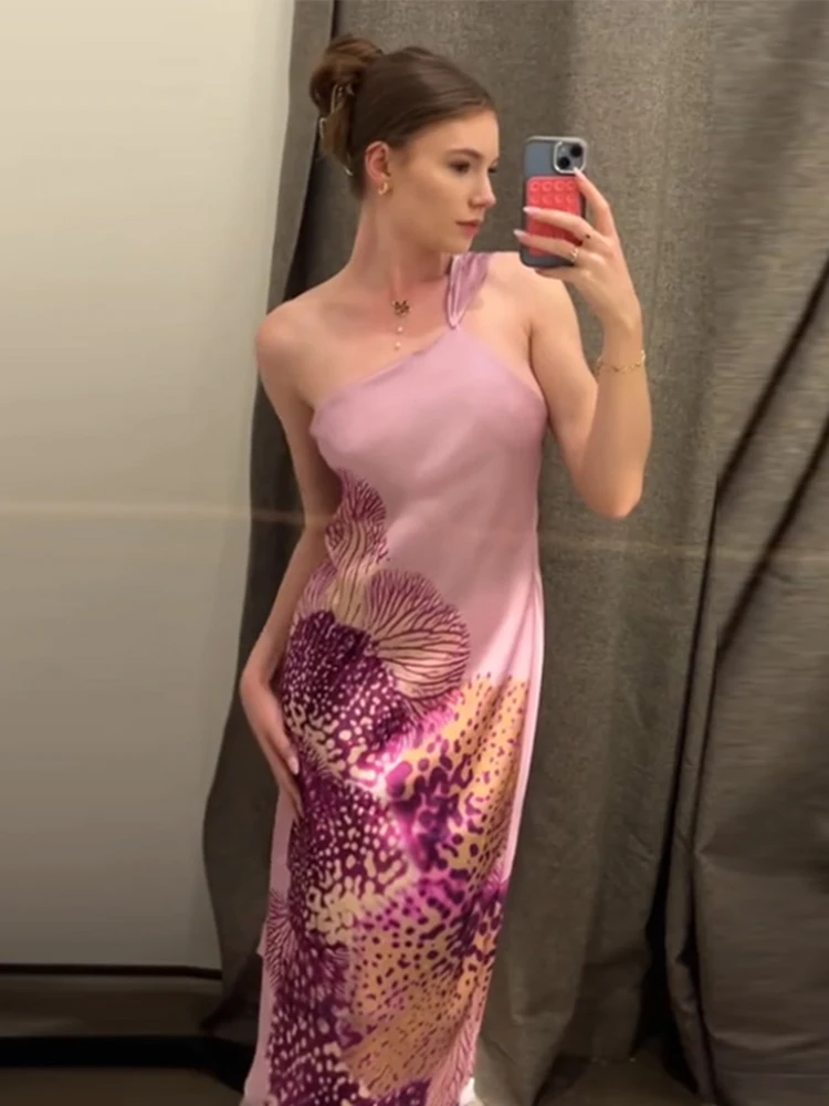 

Sexy Printed Neck Hanging Ribbon Women's Dress Fashionable Sleeveless Backless Slim Fit Maxi Dresses Female Summer Chic Casual