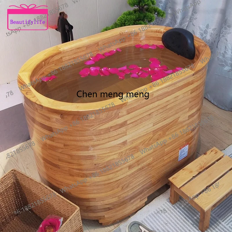 

YL Add high and deep wooden bucket bathtub bath wooden bucket small apartment household bath bucket sitting