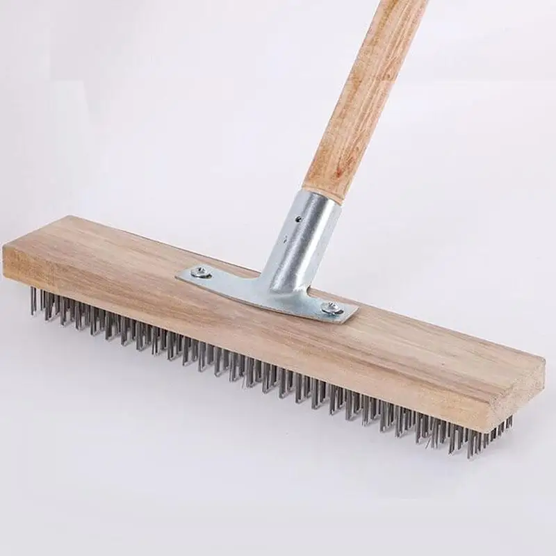 30cm Wire Broom Brush Sweeping Floor Garden Moss Cleaner Scrubber Steel Broom With Scraper Edge And Robust Metal Holder