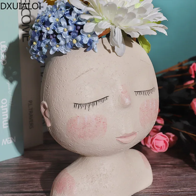 Creative Simple Art Human Face Flower Pot Resin Crafts Bedroom Living Room Desktop Plant Potted Home Furnishing Decoration