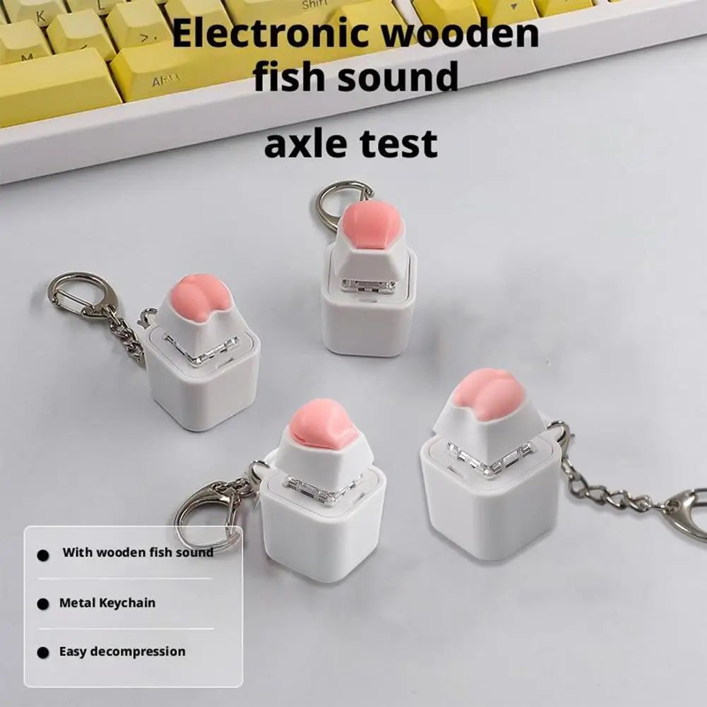 Wooden Fish Keyboard Keychain Stress Relief Pendant Wooden Fish Button Cap Colorful Switches Keychain For Keyboard