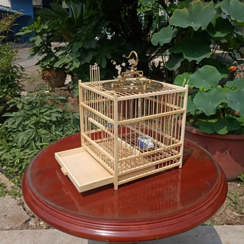 Retro Bird Cage Parrots Cages With Feeder Breathable Carrier House Bamboo Small Square Cage Birdcage Cover