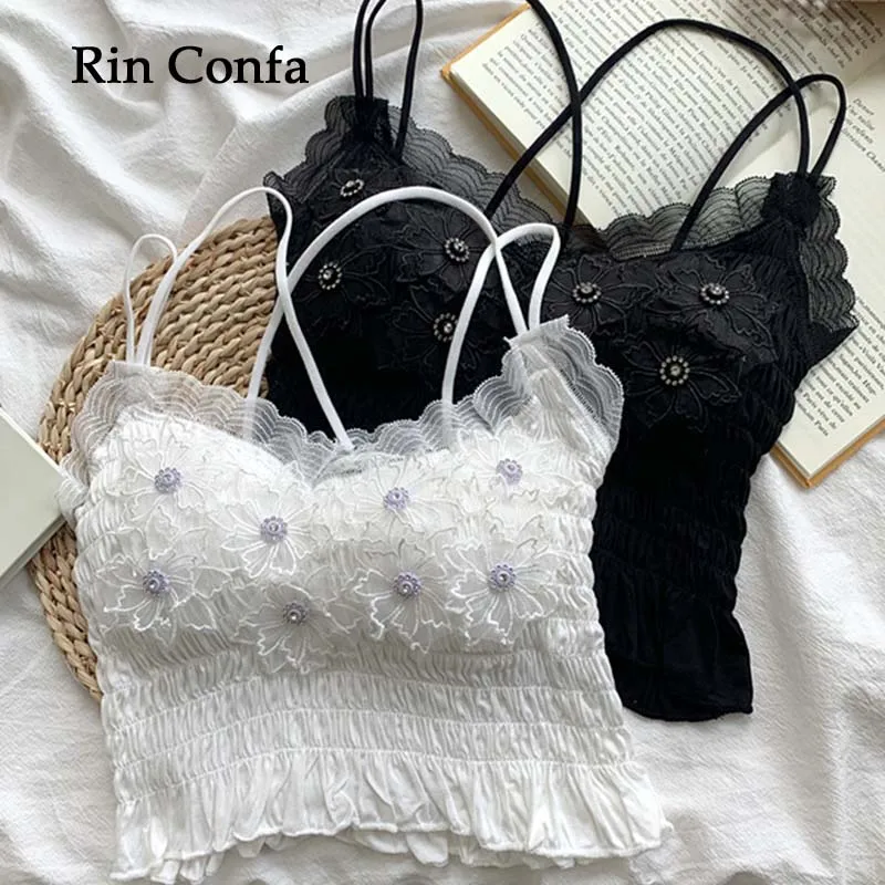 

Rin Confa Bra Tops Summer V-Neck Rib Crop Tank Top With Detachable Bra Pads Sleevelss Solid Color Backless Sweet Bra Top Women