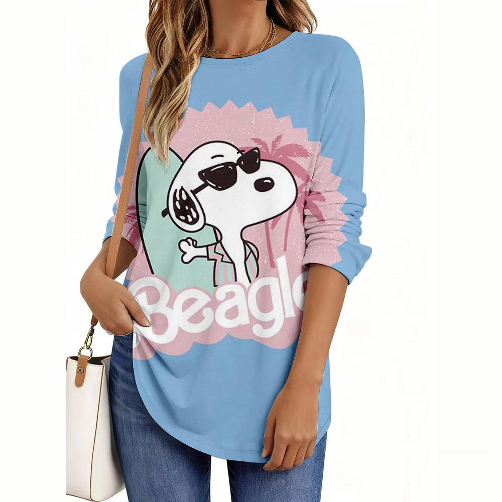 

2025 Women's T-Shirt Snoopy Cartoon Series Elegant Fashion Tees Long Sleeve T-shirts O-Neck Regular Tops Pullover Fall Winter