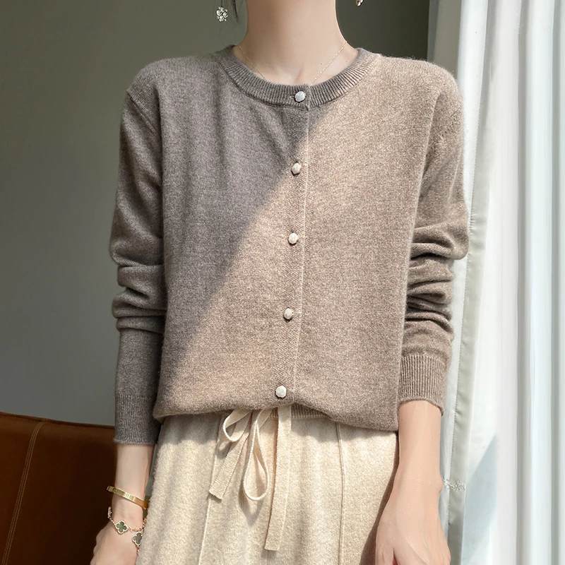 

New Style Autumn Winter 100% Pure Cashmere Sweater Casual Fashion Women O-neck Button Cardigan Shirt Woman Knit Soft Top Clothes
