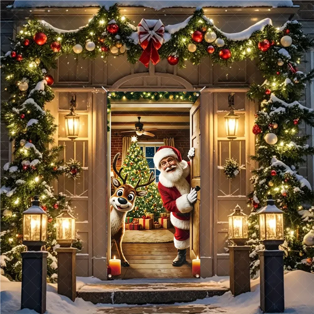 Cartoon Santa Claus Snowman Backdrop Merry Christmas Door Hanging Banner Party Decorations Bedroom Decor Photography Background