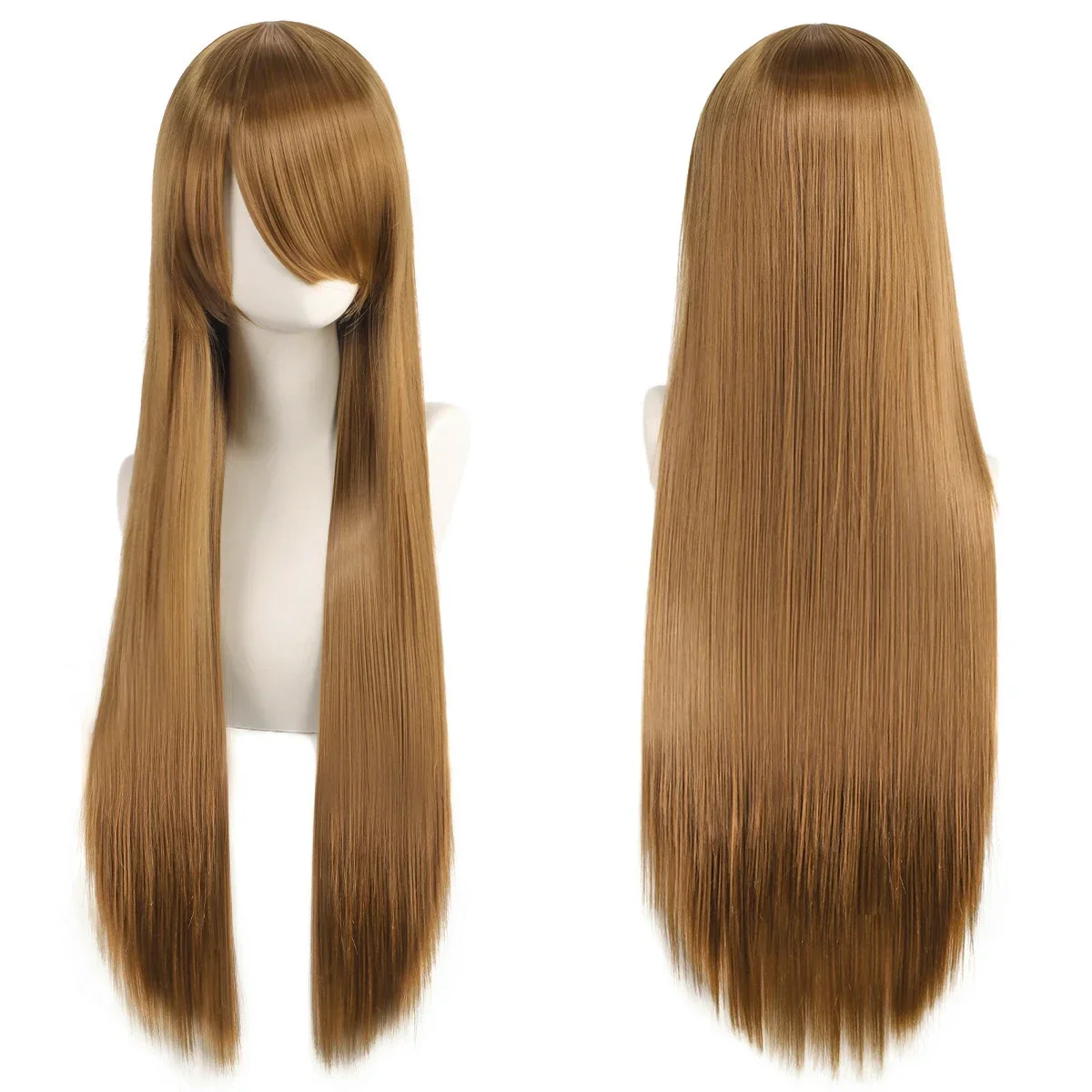 80cm Long Straight Synthetic Cosplay Wig with Bangs, White Green Silver Pink, Heat Resistant