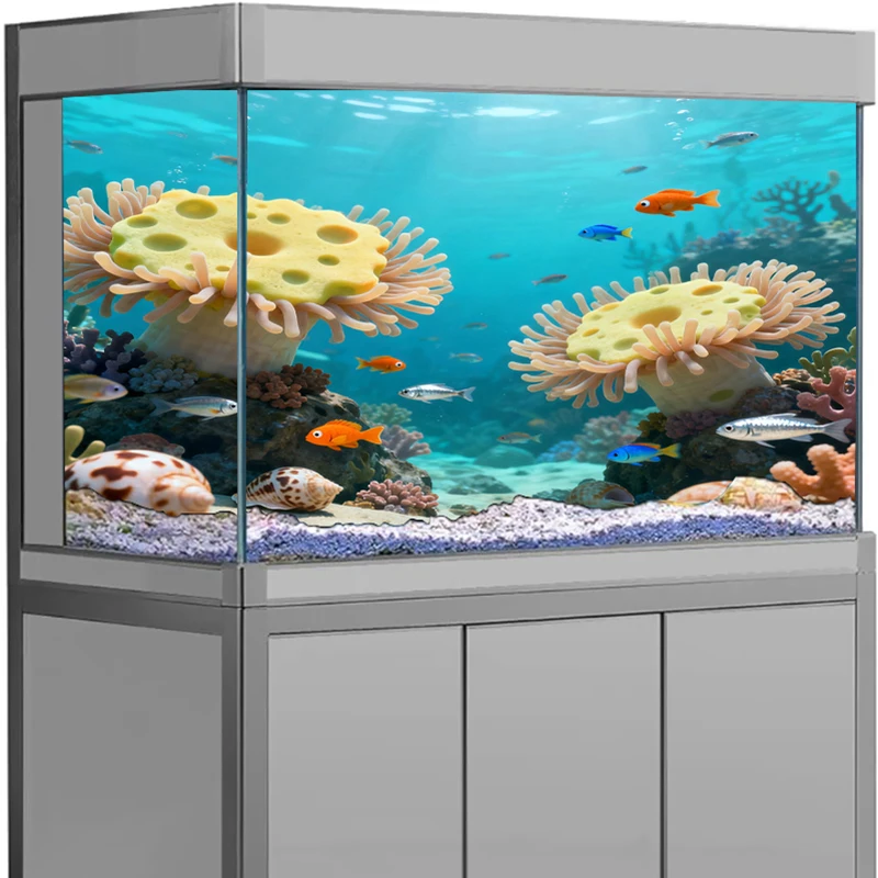 Fish Tank Decor Aquarium Background Sticker, 3D Printing Wallpaper Fish Tank Backdrop Decorations PVC Aquarium Accessories