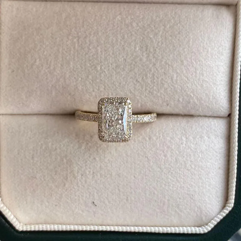 10K 14K Yellow Gold Gorgeous 1CT Radiant Cut EF-VS Lab Grown Diamond Ring For Women Engagement Wedding High Quality Fine Jewelry