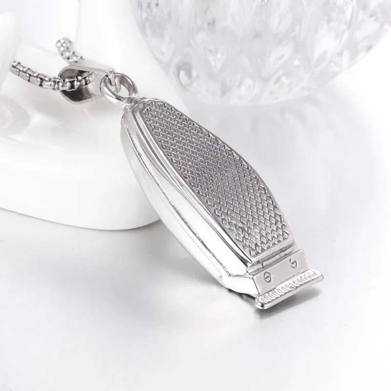 New Classic All Black Mesh Barber Shaver Shape Pendant Necklace Fashion Men's Pendant Jewelry Party Accessories - Image 3