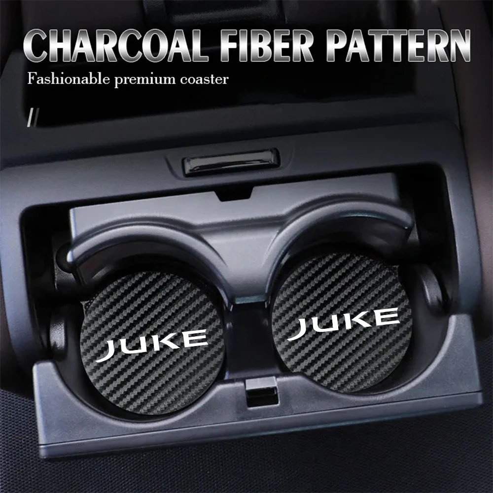 

2Pcs Carbon Leather Car Coaster Mat Water Cup Slots Anti-slip Pad For Nissan X-trail Qashqai Note Juke Sentra Patrol Accessories