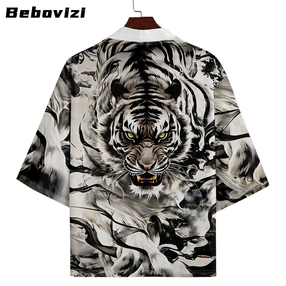 

Casual Women Loose Shirts Kimono Summer Beach Sakura Tiger Print Fashion Cardigan Haori Japanese Style Streetwear Men Plus Size