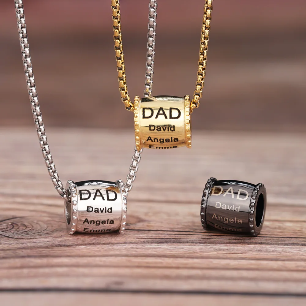 

Персонализированный кулон из медных бусин - ожерелье из нержавеющей стали с гравировкой на заказ - подарок для него - подарок на день отца