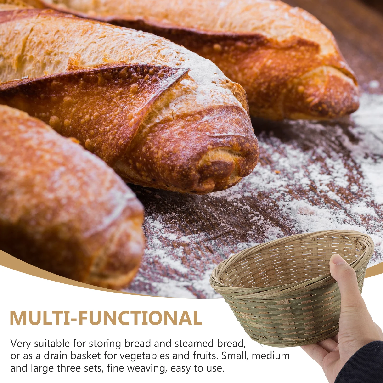 

3Pcs Bamboo Baskets Multi-Functional Kitchen Fruit Bread Organizer Safe for Family Health Environmentally Friendly Green