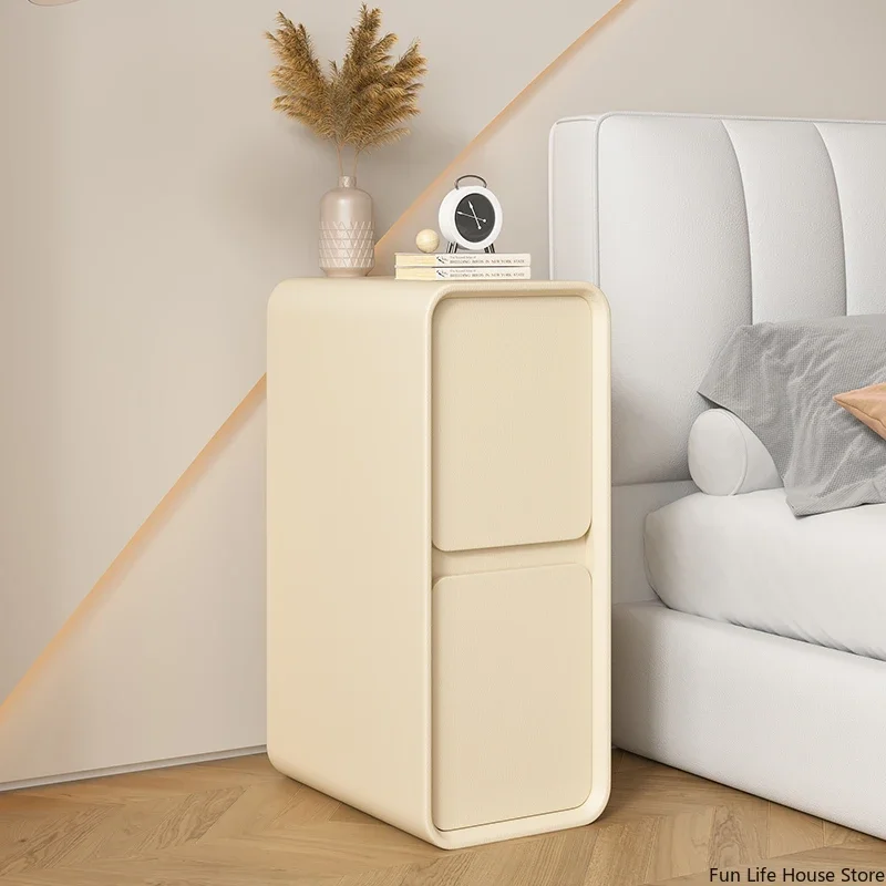 French Modern Minimalist 20cm Ultra-Narrow Bedside Cabinet, Mini Gap Side Table, Compact Home Bedroom Furniture