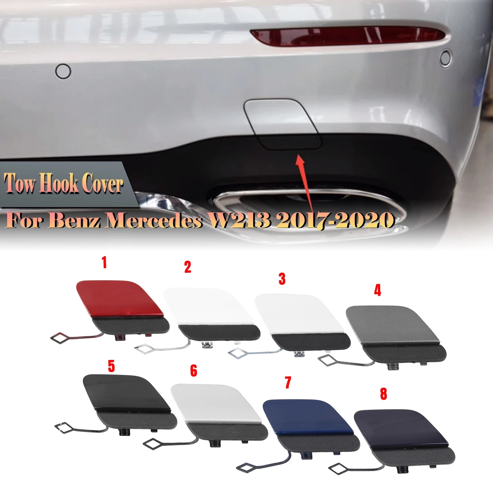 For Mercedes-Benz W213 E-Class E350 E400 E450 2017-2020 Sedan/Wagon Car Rear Bumper Tow Hook Eye Cover Trailer Hole Cap