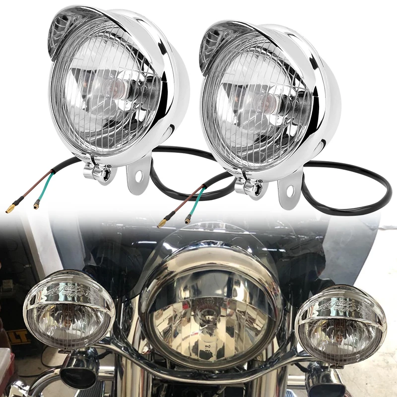 Chrome Motorcycle ABS Retro LED Passing Driving Headlight Fog Light For Harley Bobber Chopper Cruisers Touring Custom