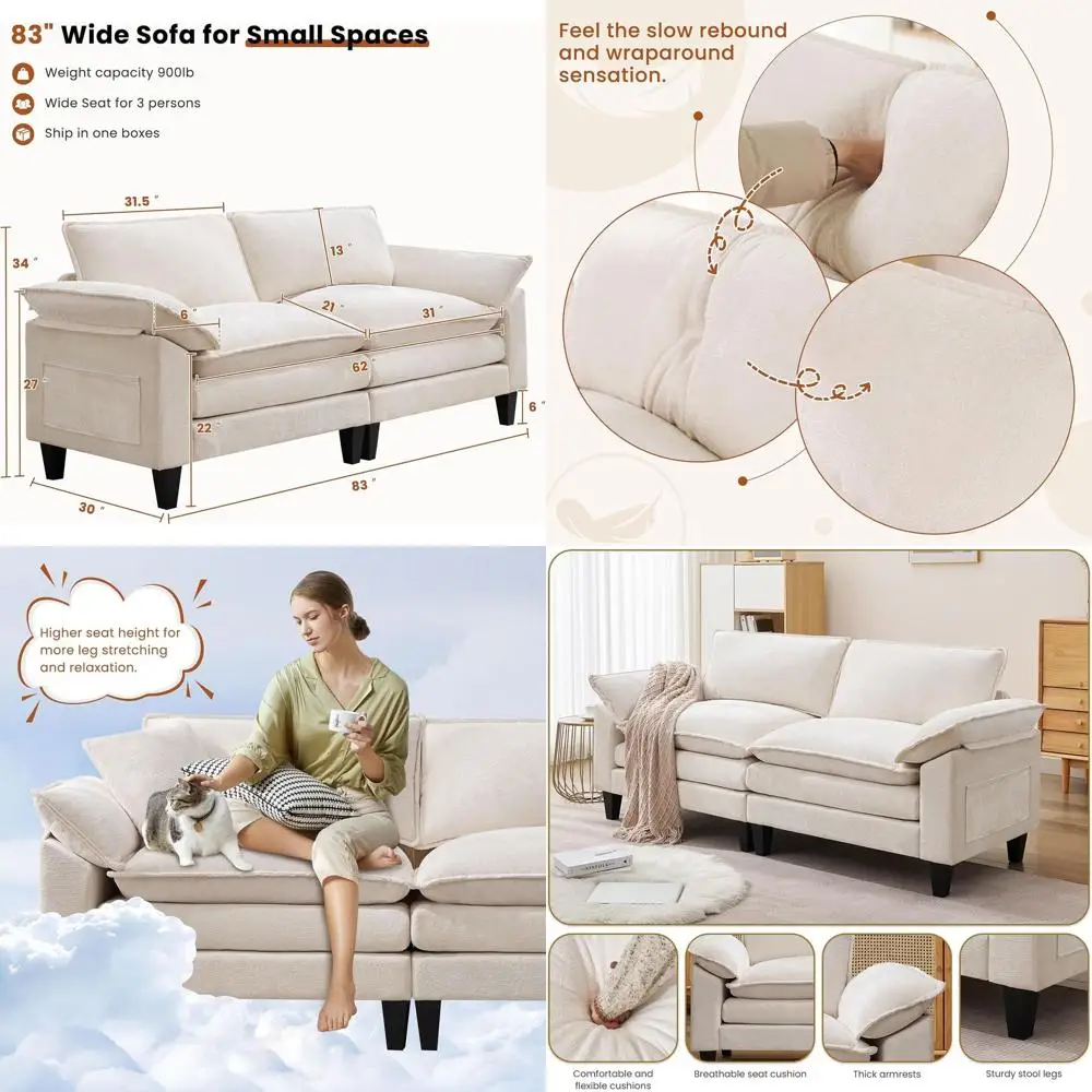 

Двухместный диван с двойной мягкой обивкой для гостиной и спальни, комфортный, с 2 подушками и съемным чехлом